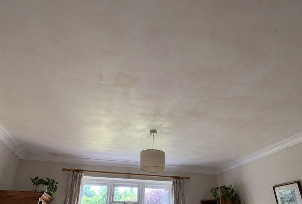 Ceiling in Luton before painting with a dull marked interior finish