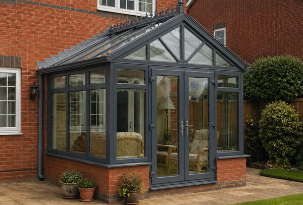Conservatory in Luton after professional spraying with a neat painted frame finish