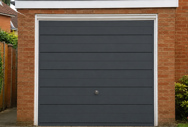 Garage door after painting with a more coordinated colour