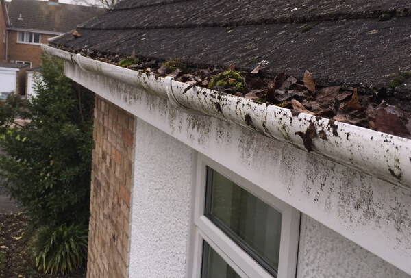 Gutters in Northampton before cleaning and exterior washing