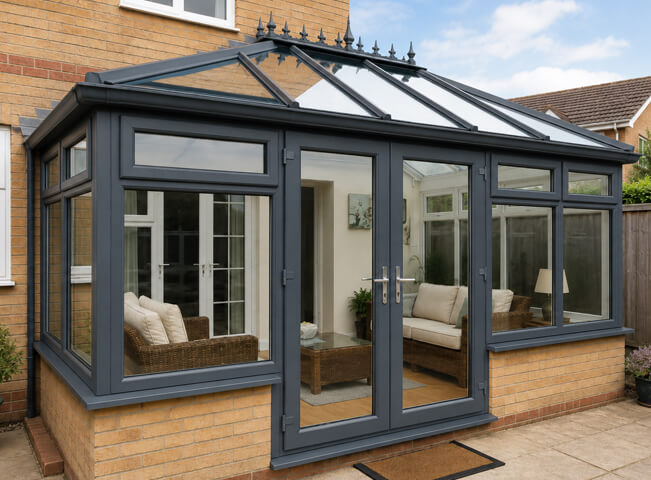 Hemel Hempstead conservatory after painting, with modern painted frames