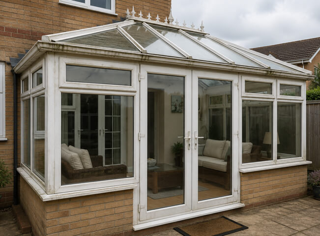 Hemel Hempstead conservatory before painting, with older frames and a tired finish