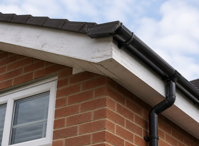 Hemel Hempstead fascias, soffits and bargeboards before painting, with weathered roofline details