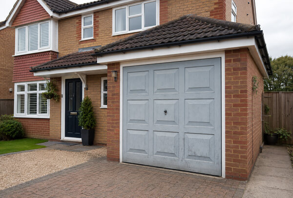 Tired but usable garage door before repainting