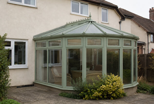 Conservatory frames after being refreshed to a more even finish
