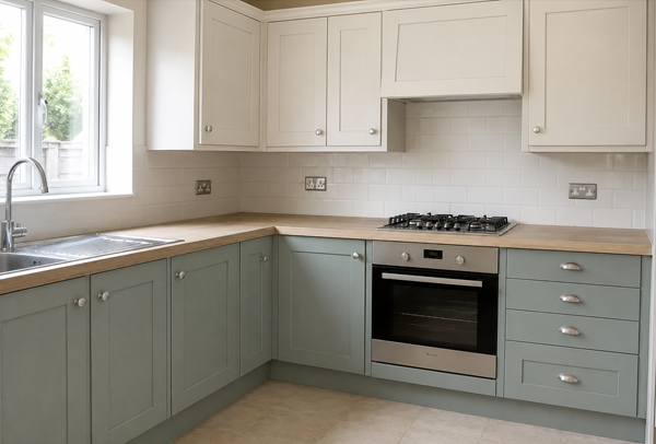 Kitchen cupboard doors in Northampton after professional painting with a smooth clean finish