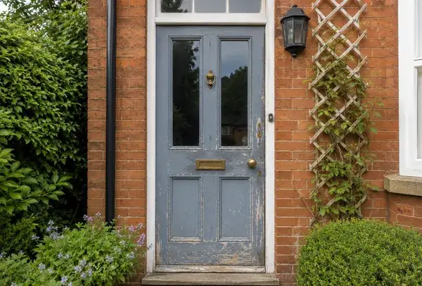 Faded front door before being refreshed