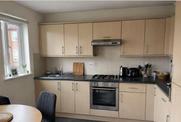 One colour kitchen before two tone cabinet painting in Kettering