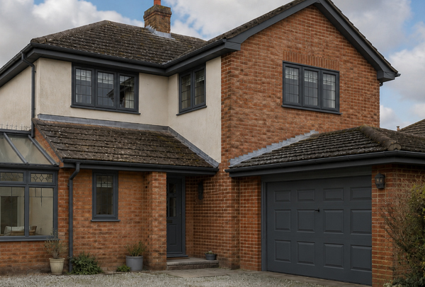 Home in Stevenage after exterior painting with updated frames garage door and roofline details