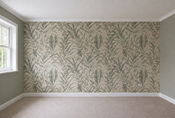 Room in Kettering after feature wall wallpapering with added colour and pattern
